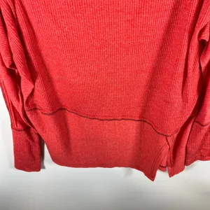 Free People We The Free Red Ribbed Cowl Neck Thermal Top Oversized Med Boho‎ thumbnail 3