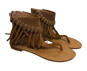 Cape Robbin Emily-6 Suede Fringe Cuffed Thong Sandals Brown Boho Size 7 thumbnail 1