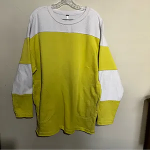 Free People Jordan Colorblock‎ Citron Yellow Cream Long Sleeve Pockets Sweater thumbnail 3