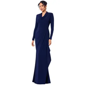 Betsy & Adam Womens Cowled Neck Long Sleeve Jersey Knit V-Neck Dress Navy Blue 6 thumbnail 9