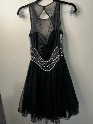 Blondie Nites Stacy Sklar 56671 Black Pearl Embellished Open Back Mini Dress thumbnail 7