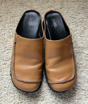 Pazzo Vtg retro tan leather slide mules 7.5 women’s shoes artsy funky thumbnail 1