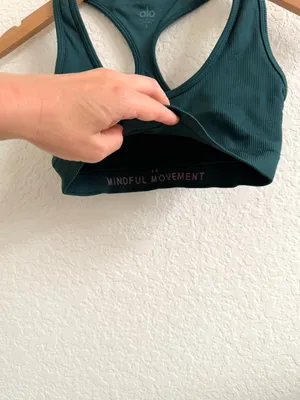 ALO Yoga Ribbed Sports Bra in Green Teal Forest Small S thumbnail 3