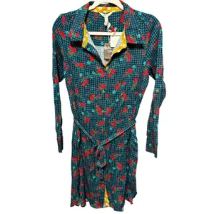 Matilda Jane Fa La La Green Blue Gingham Shirt Dress Belted Sz S‎ thumbnail 2