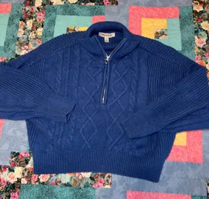 Urban Outfitters Woman’s S Blue Cable Knit Crop Half-Zip Sweater Size Small thumbnail 1