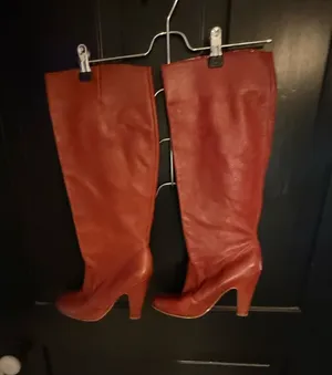 Aldo Tall Leather Heeled Boots in Red thumbnail 1