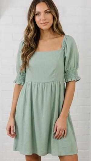 Altar’d State Green Puff Short Sleeve Dress Size L thumbnail 1