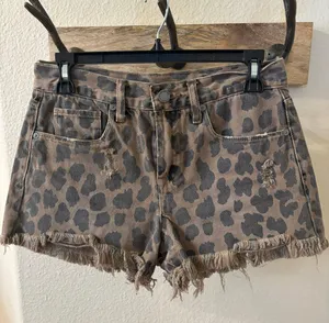 Cheetah Print Denim Shorts thumbnail 1