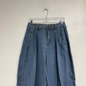 Blue Denim Pleated Wide Leg Trouser Jeans Sz S thumbnail 3