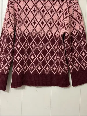 Maeve Anthropologie Sigfried Sweater M Pink Burgundy Fair Isle Knit Wool Blend thumbnail 12