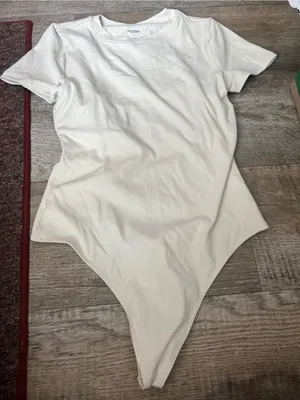 Girlfriend Collective Cream Ribbed Short-Sleeve Bodysuit thumbnail 6