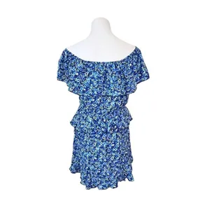 Zara Tiered Blue Floral Off the Shoulder Jumpsuit Romper MEDIUM Preppy‎ Ruffles thumbnail 5