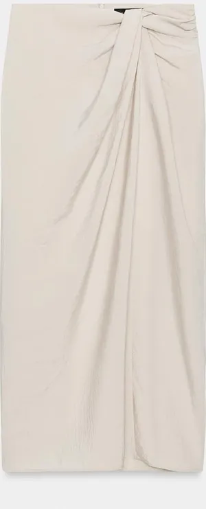 Zara NWT cream beige Draped twist front ruched Midi pareo Skirt thumbnail 1