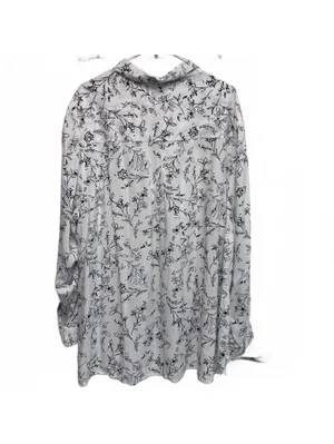Beach Lunch Lounge Black and White Floral Button Down Shirt Plus Size 2X thumbnail 2