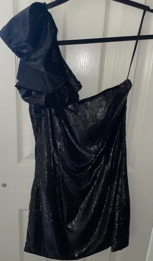 The Pants Store One shoulder black velvet dress thumbnail 2