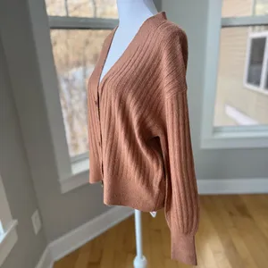 Old Navy Cognac Tan Wide Rib V Neck Cardigan Sweater Size Small thumbnail 2