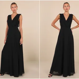 LULU's Wedding Bridesmaid Elegant Sophisticated CHic Romantic Ruffles Wrap Dress thumbnail 3