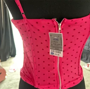 Pink polka dot corset top with bow detail thumbnail 3