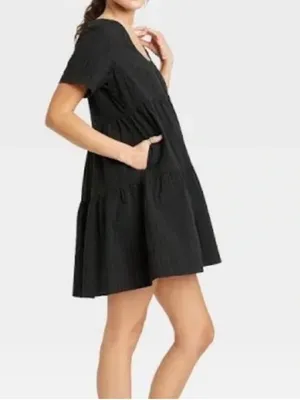 A New Day Women's Black Short Sleeve Tiered Casual Babydoll Dress thumbnail 2
