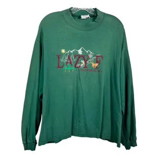 The Vintage Shop Vintage 90s Nature Embroidered Deer Mock Neck Lazy F Ellisburg PA Thrashed Tee L thumbnail 1