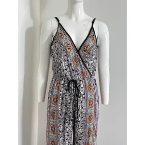 Angie Women’s Boho Wide Leg Jumpsuit Black Orange Spaghetti Strap Festival M thumbnail 3