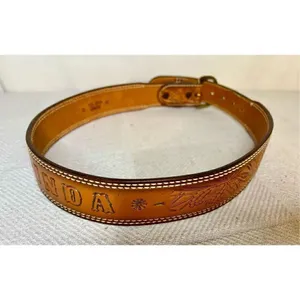 Vintage Western Tooled Leather Belt Pine Pattern& LINDA Across Middle Back Sz 32 thumbnail 8