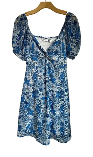 Sincerely Jules Blue Floral Puff‎ Sleeve Mini Dress Cottagecore Spring S thumbnail 1