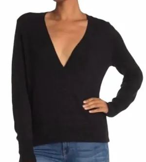 Madewell Wrap-Front Pullover Sweater in Coziest Yarn black S thumbnail 1
