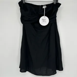 PRINCESS POLLY Mini Dress Womens 10 LBD Baddie Grunge Black Cotton Linen Blend thumbnail 2