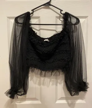 I Just Have to Have It Off The Shoulder Black Sheer Top thumbnail 2