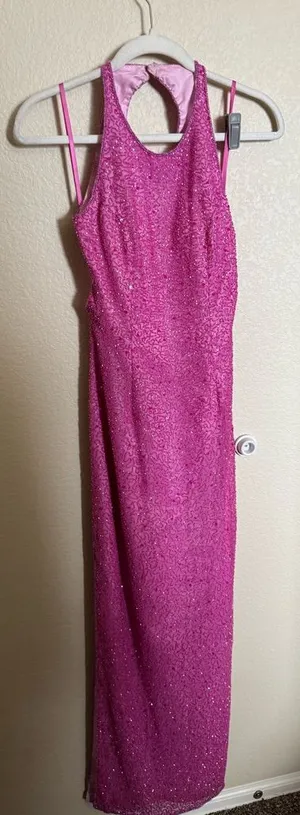 Vintage Y2K Scala Silk Beaded Formal Prom Gown Sz XS‎ in Pink Open Low Back thumbnail 1