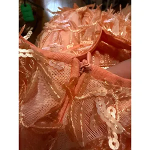 SHEIN Peach Sequin Fringe Mesh Mini Dress Square‎ Neck Bodycon M thumbnail 6