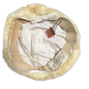 Lord &‎ Taylor Vtg Cream Fur Beret Hat w/Bow and Comb Ski Apres Winter Mod Chic thumbnail 5