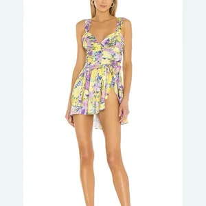For Love And Lemons Floral Cassia Mini Dress Lemon Asymmetrical Bodysuit XXS thumbnail 14