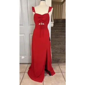 Lulus Women’s Ruffles Front String Side Slit Maxi Dress NWT XL Red Formal Prom thumbnail 2