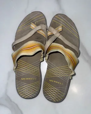 Merrell Women's Tan and Yellow Striped Slip-On Sandals thumbnail 1