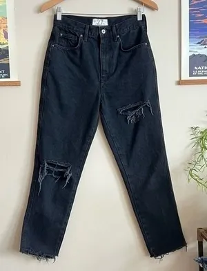 We The Free Free People Distressed High Rise Straight Leg Jeans Black Size‎ 27 thumbnail 1
