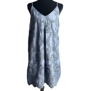 Entro Blue Floral Embroidered Eyelet Mini Dress V-Neck Dark Fairy Whimsigoth S thumbnail 3