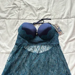 NWT Coquette Chemise Slip Blue Push‎ Up Womens Size Large Sexy Whimsy Dreamcore thumbnail 4