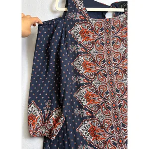 AUW Cold Shoulder Shift Dress Size 12 Navy Orange Paisley Boho 3/4 Sleeve 459477 thumbnail 4