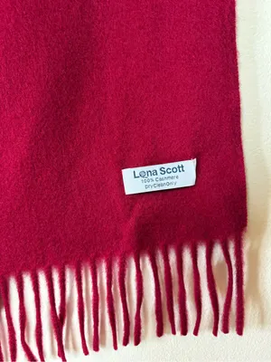 LONA SCOTT Pure Cashmere Plain Scarf with Fringe Unisex Wine Burgundy thumbnail 5