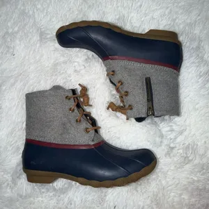 Sperry Top Sider Waterproof Navy and Gray Lace-Up Boots size 7 Red Trim thumbnail 1