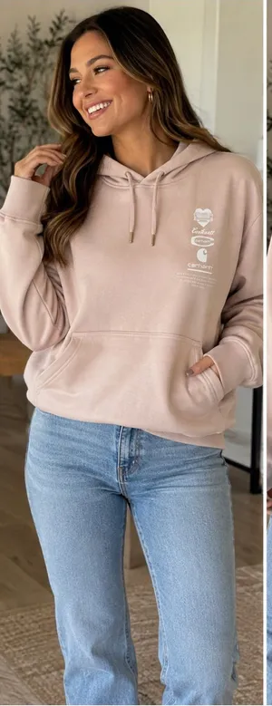 Carhartt Women's Pink Hooded Sweatshirt with White Logos thumbnail 1