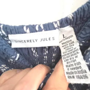 Blue Patterned Lightweight Jumpsuit with Flare BellBottoms Size Large Bohemian thumbnail 13