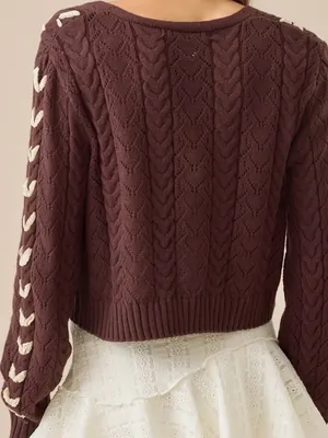 NEW Altar’d State Brown Ribbon Lace Sweater Cardigan Size XXL NWT thumbnail 2