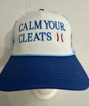 White and Blue 'Calm Your Cleats' Baseball Cap thumbnail 1