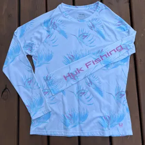 Womens Huk Fishing Shirt Long Sleeve Pursuit White Palm UPF 30 Sun Protection XL thumbnail 1