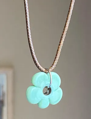 Handmade artisan chunky flower glass bead simple cute fairy boho cottage necklace💐 thumbnail 3