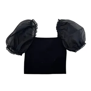 Wilfred‎ Aritzia Black Organza Puff Sleeve Square Neck Knit Top M thumbnail 3