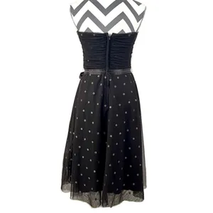 BCBGMaxAzria Dark Brown Gold Swiss Dot Strapless Party Dress - Size M thumbnail 4